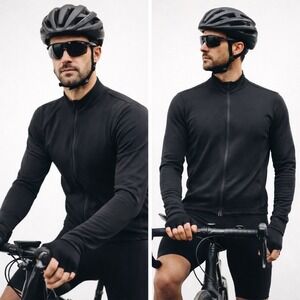 Rapha Men XL Black Long Sleeve Cycling Jersey Full Zip Rear Pockets Minimalist